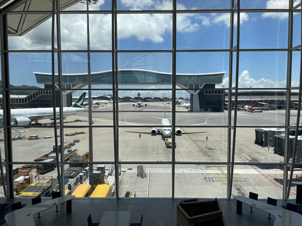 a large window with a view of an airport