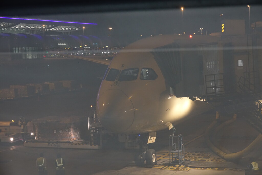 a plane on a runway at night