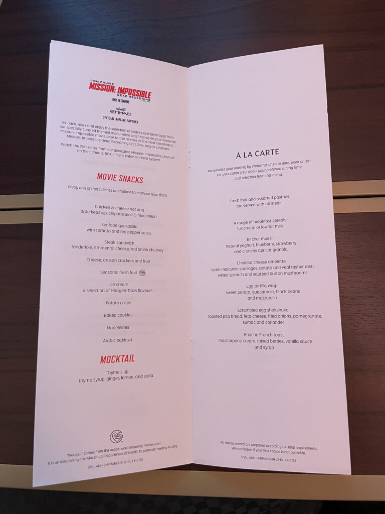 a menu on a table