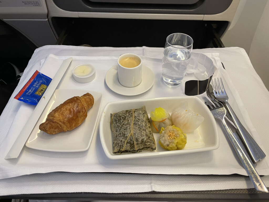 a plate of food on a tray