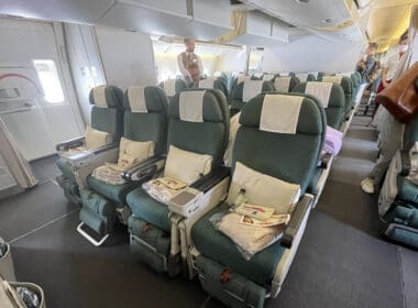a row of seats in an airplane