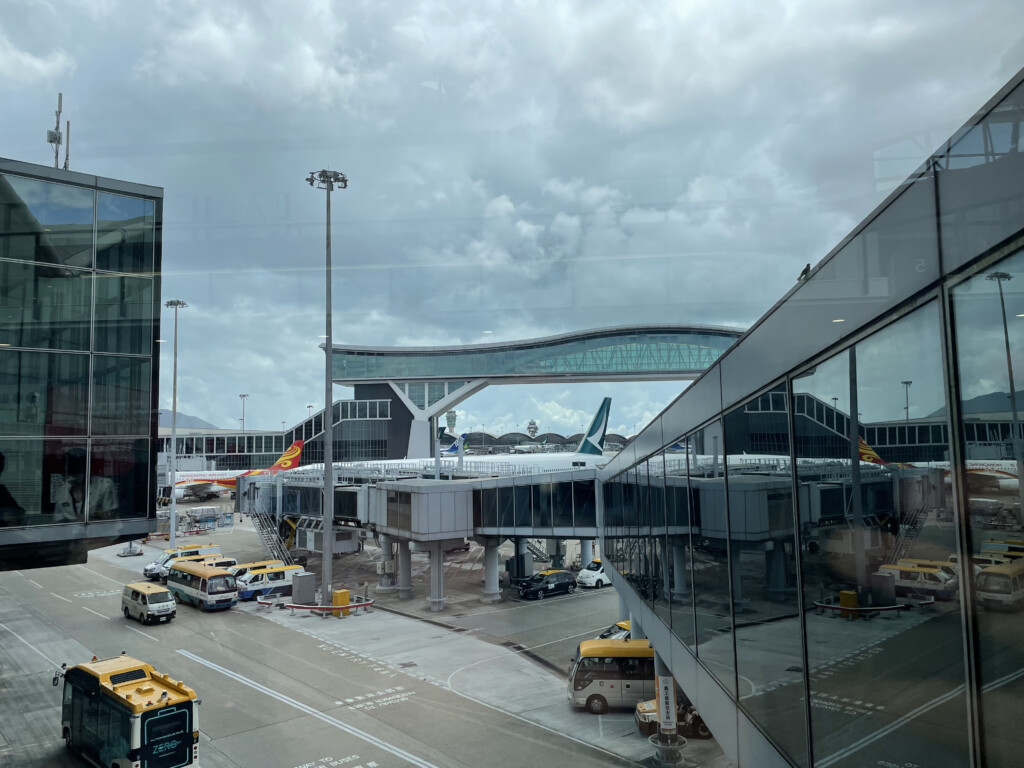 a view of a building from a window