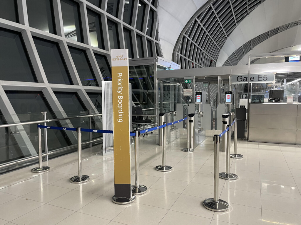 a line of barriers in a airport