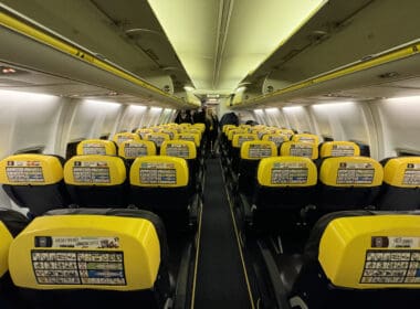 a row of seats in an airplane