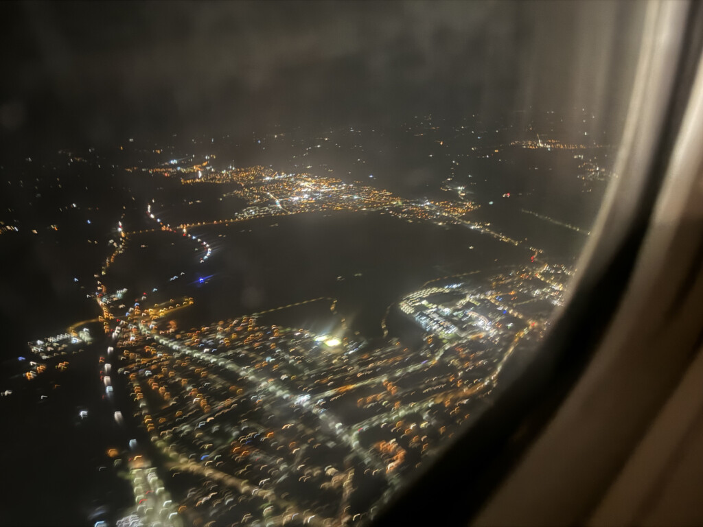 a view of a city from an airplane window