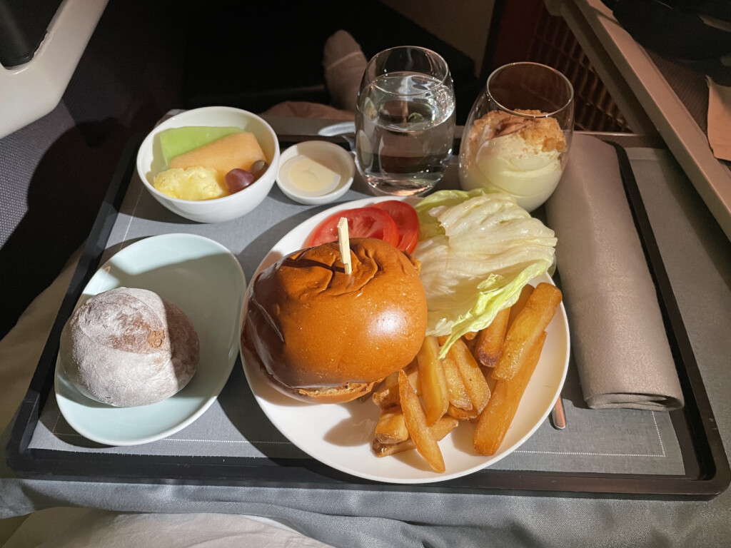 a plate of food on a tray