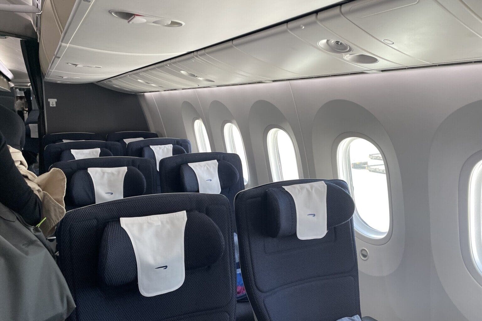 a row of seats on an airplane