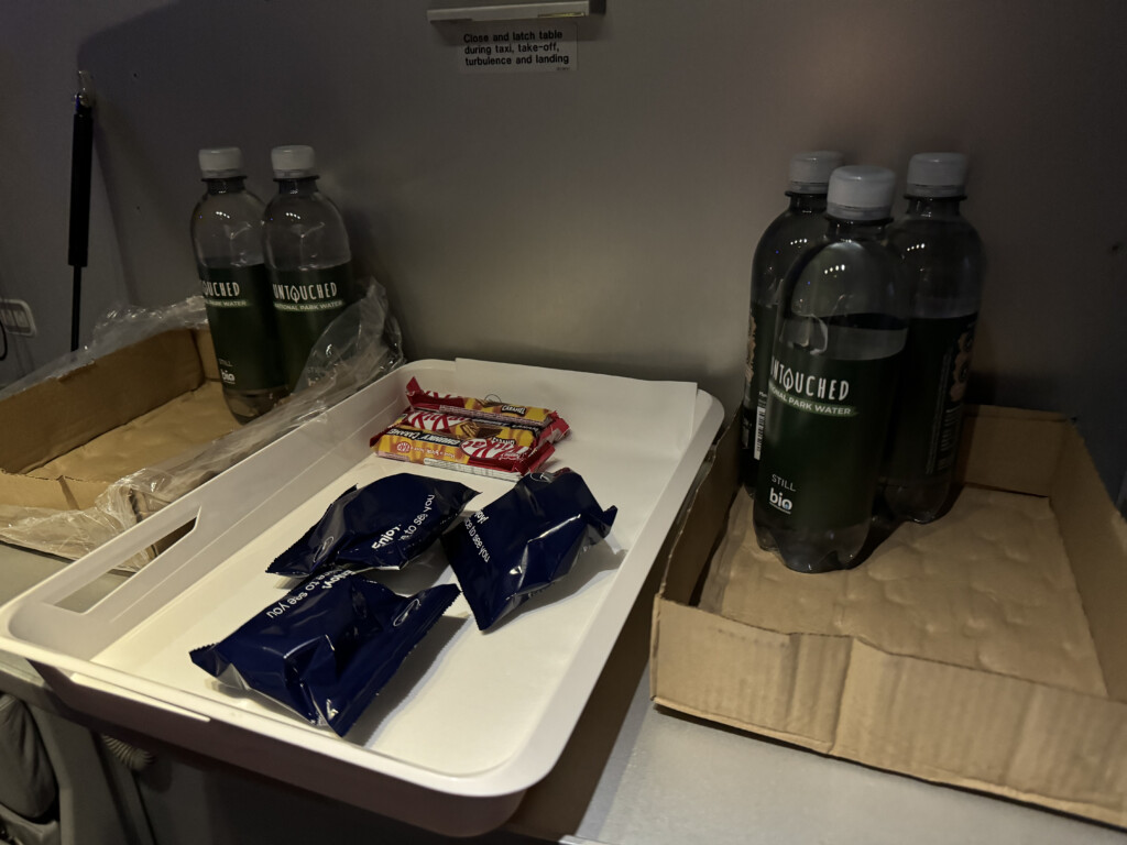 a tray with food and drinks on it