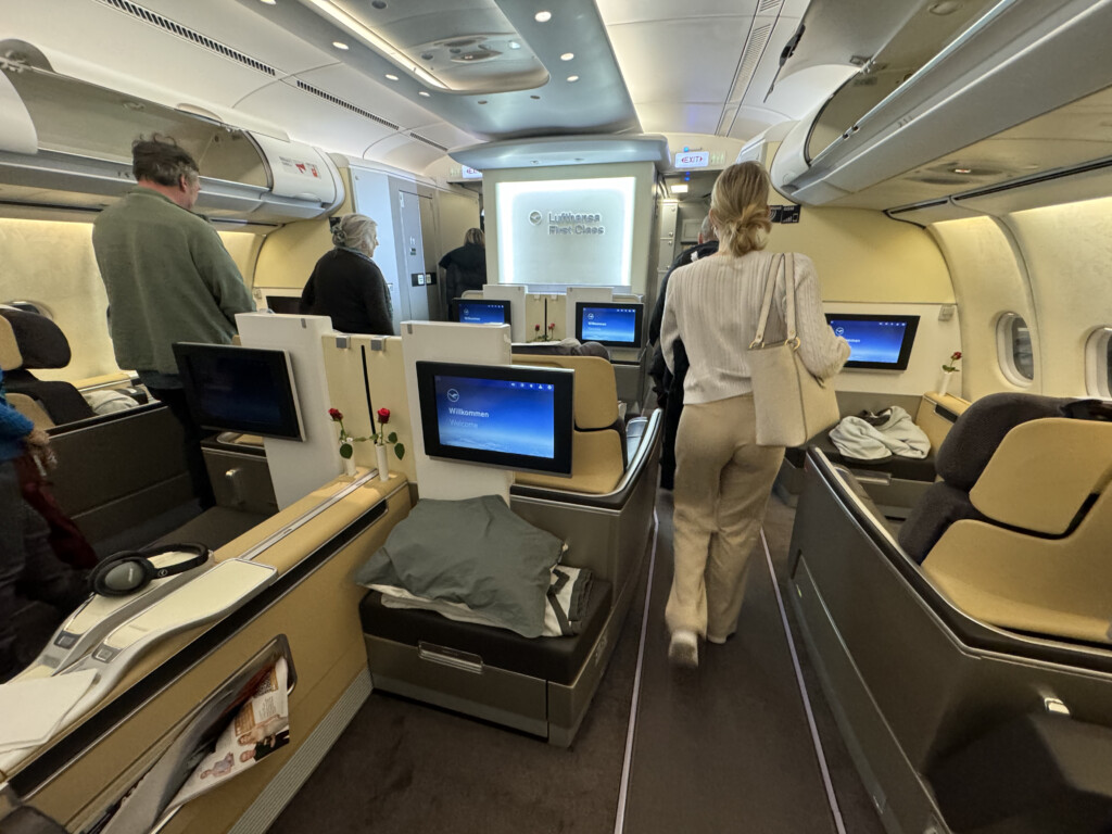 a group of people in an airplane