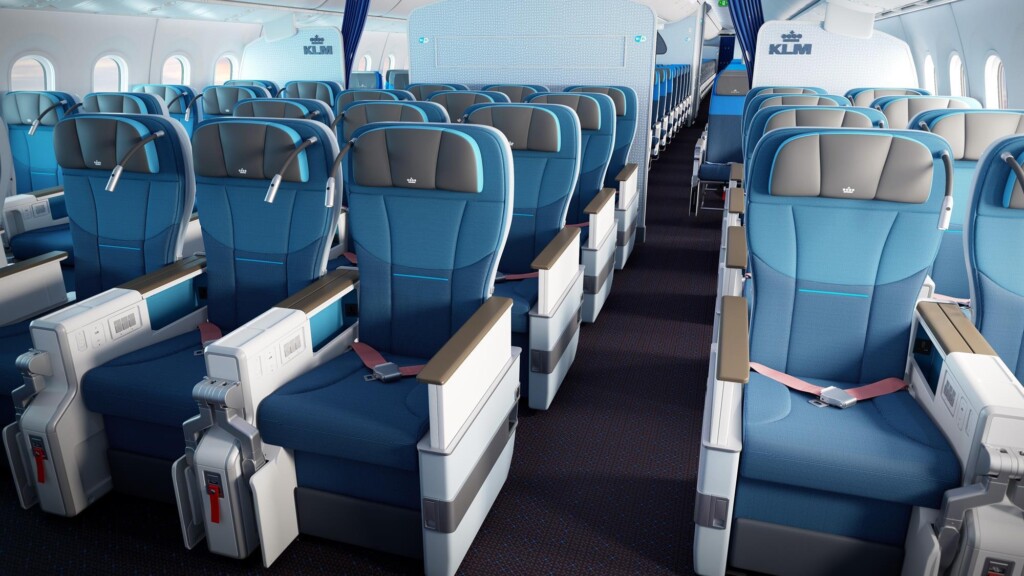 a plane with blue seats