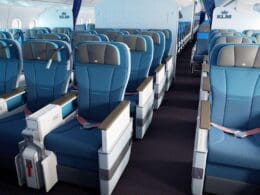 a plane with blue seats