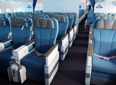 a plane with blue seats