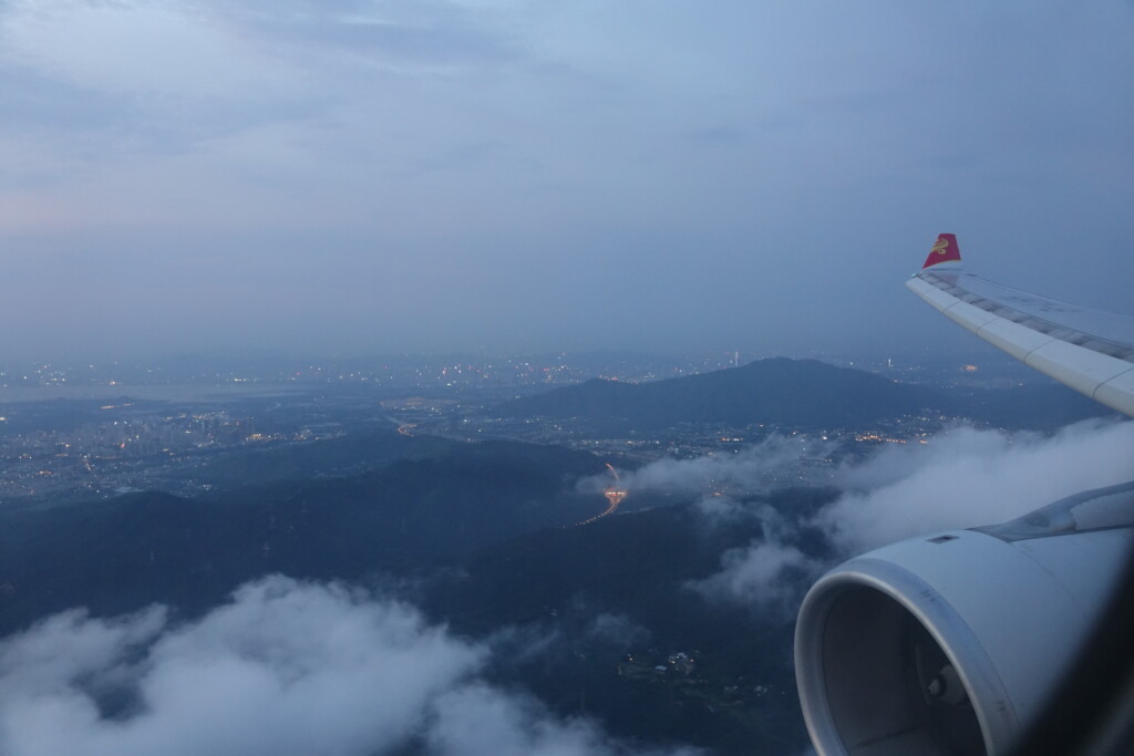 a view of a city from an airplane