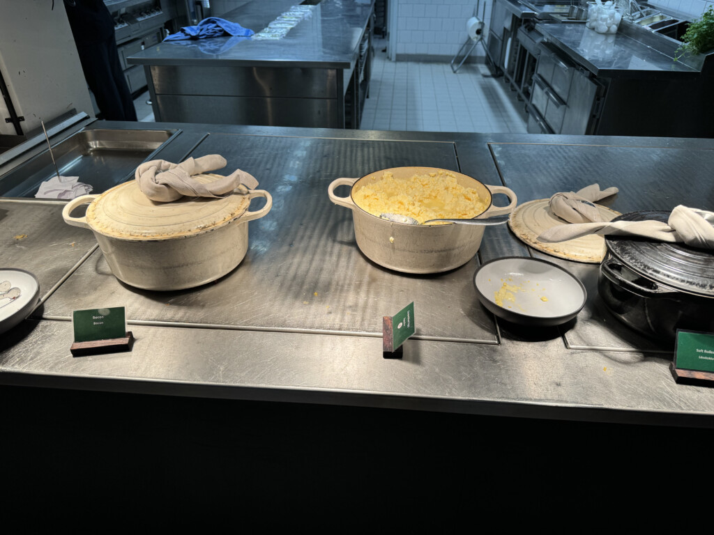 a kitchen with pots and pans