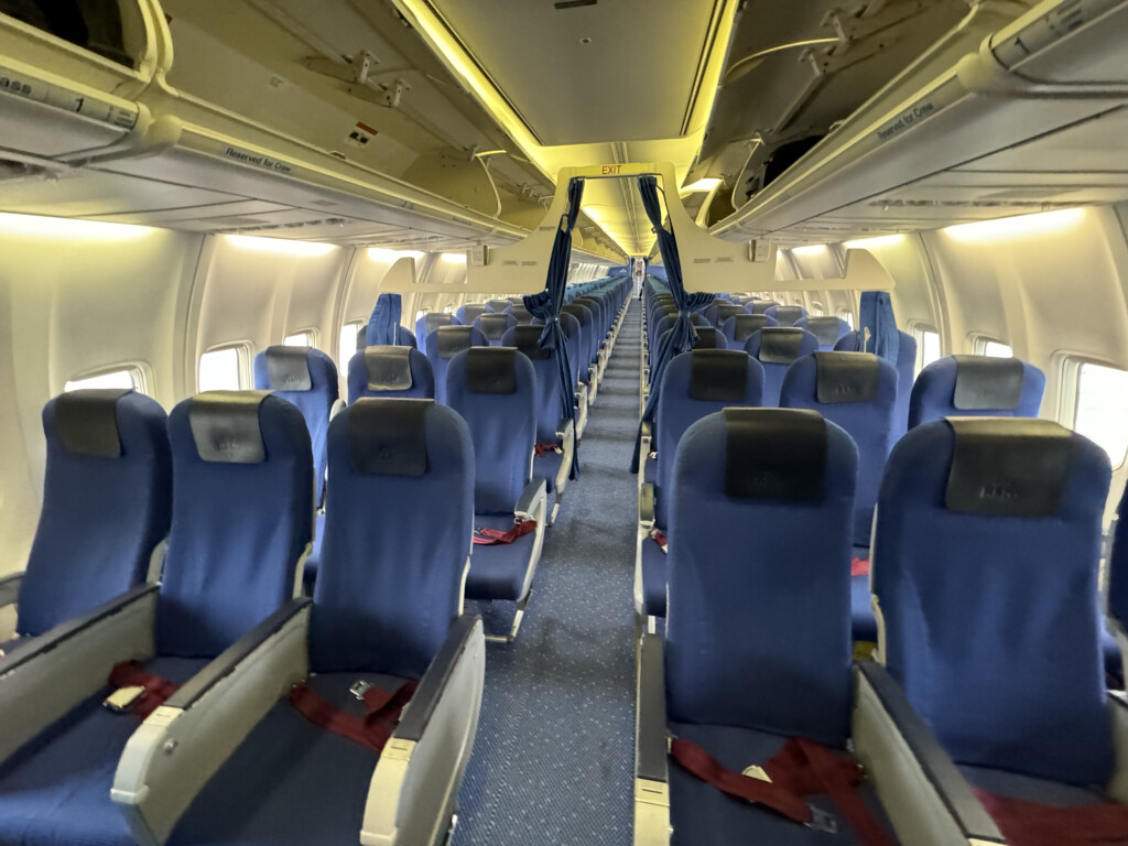 an airplane with blue seats