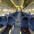 an airplane with blue seats