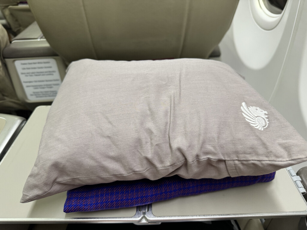 a pillow on a tray