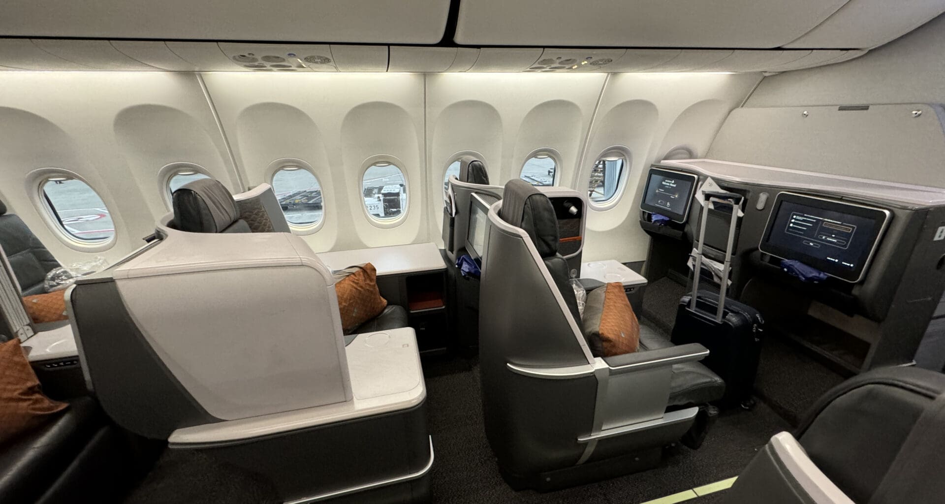 a plane with seats and windows
