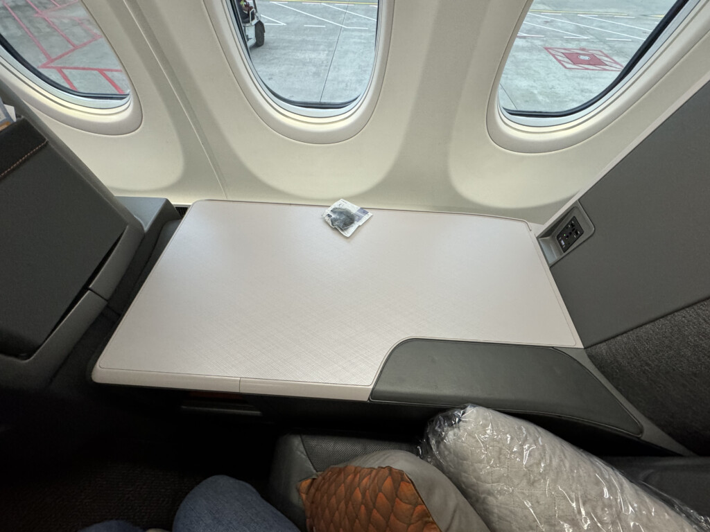 a table in an airplane