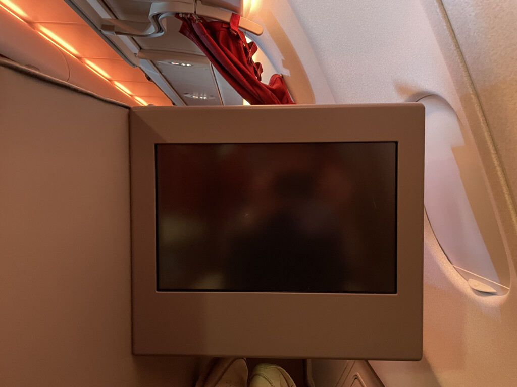 a screen on an airplane