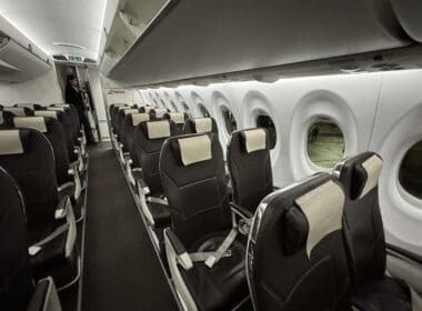 a row of seats on an airplane