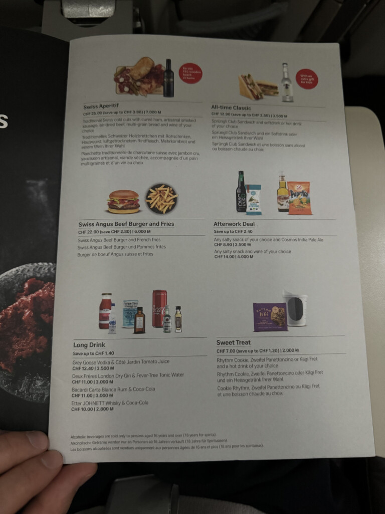 a menu of food and drinks