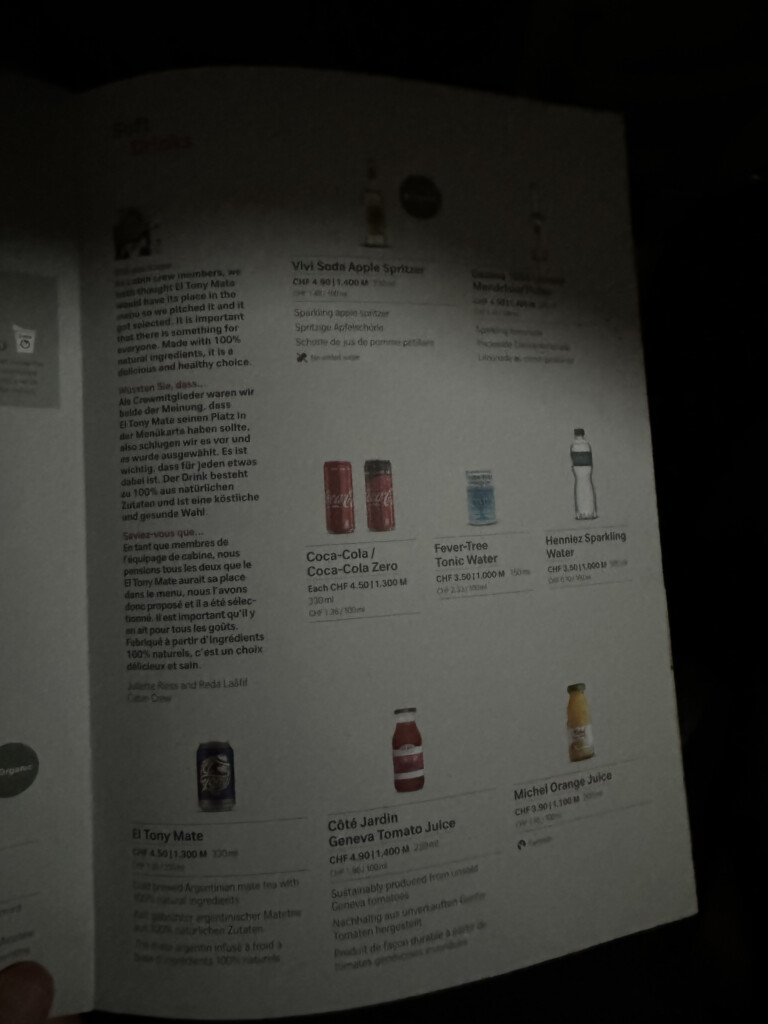 a menu of a beverage