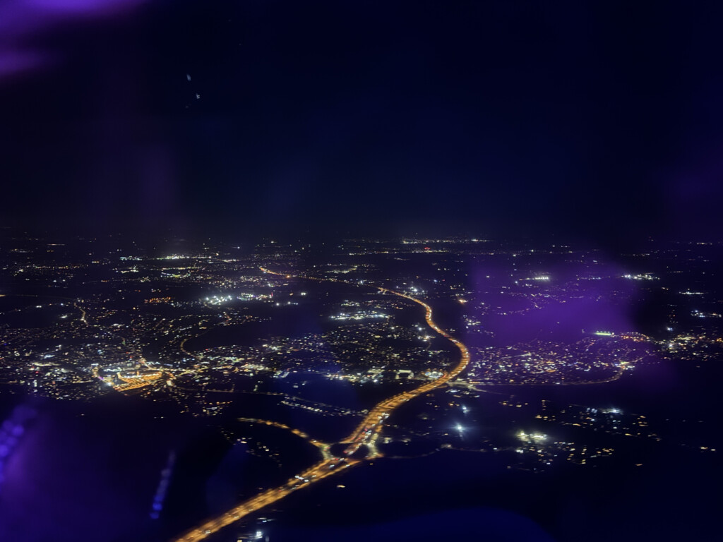 a city at night from above