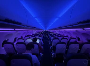 a plane with people in the back