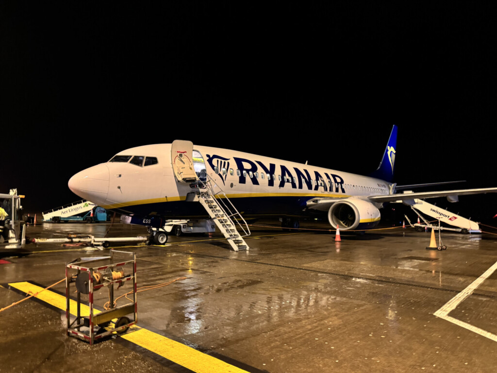 a plane on the tarmac at night