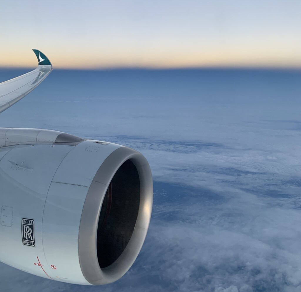 an airplane wing and the sky