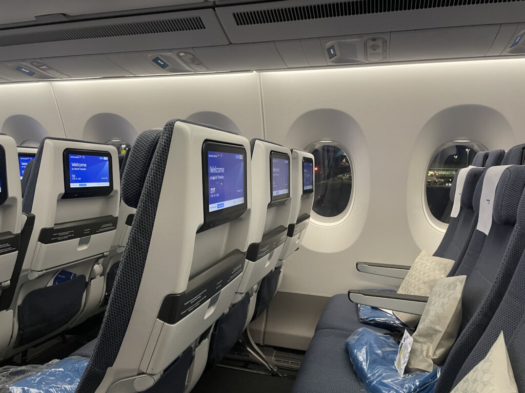 a row of seats in an airplane