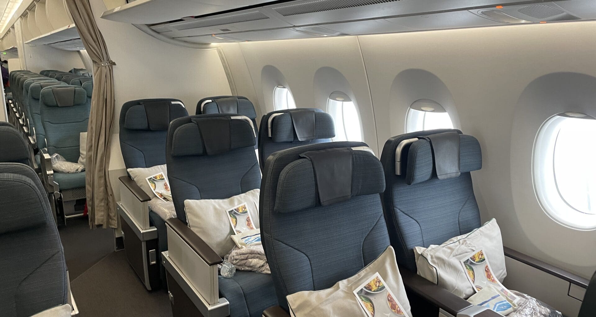 a row of seats in an airplane
