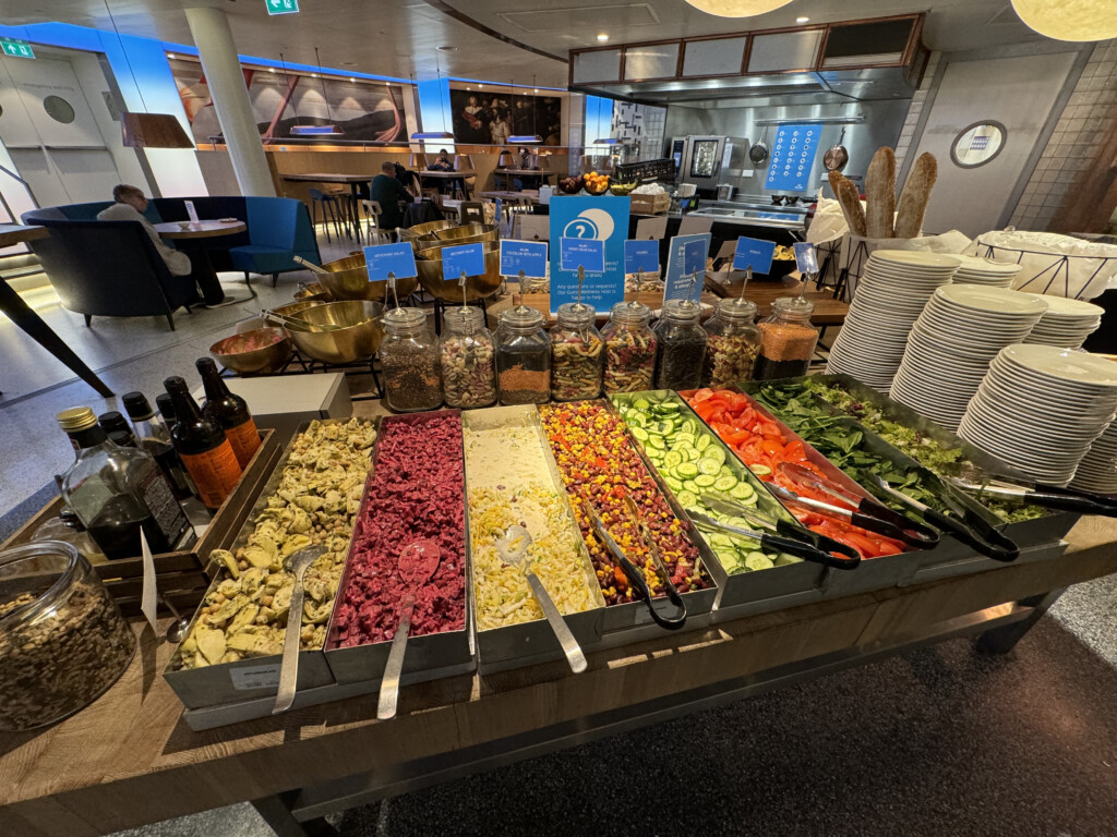 a buffet table with different types of food