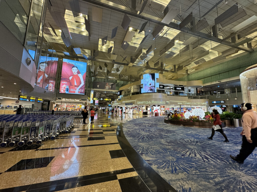 a large airport with many carts