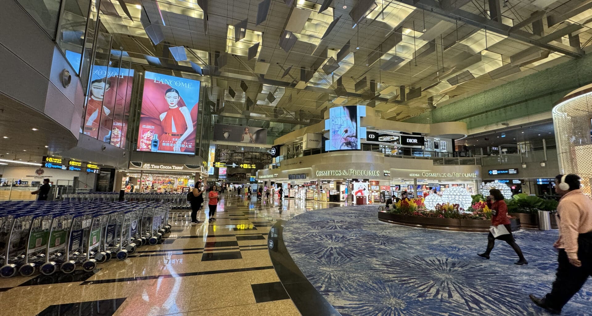 a large airport with many carts