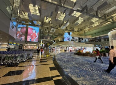a large airport with many carts