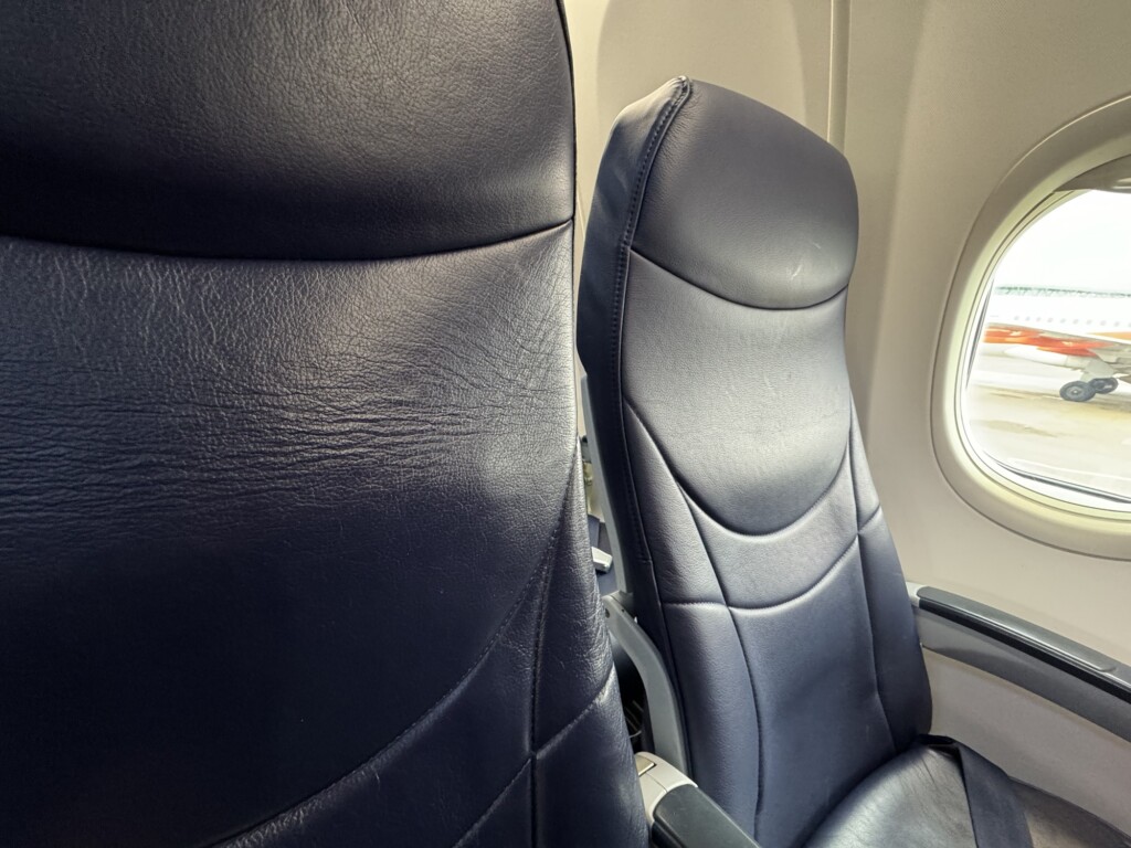 a black leather seats in an airplane