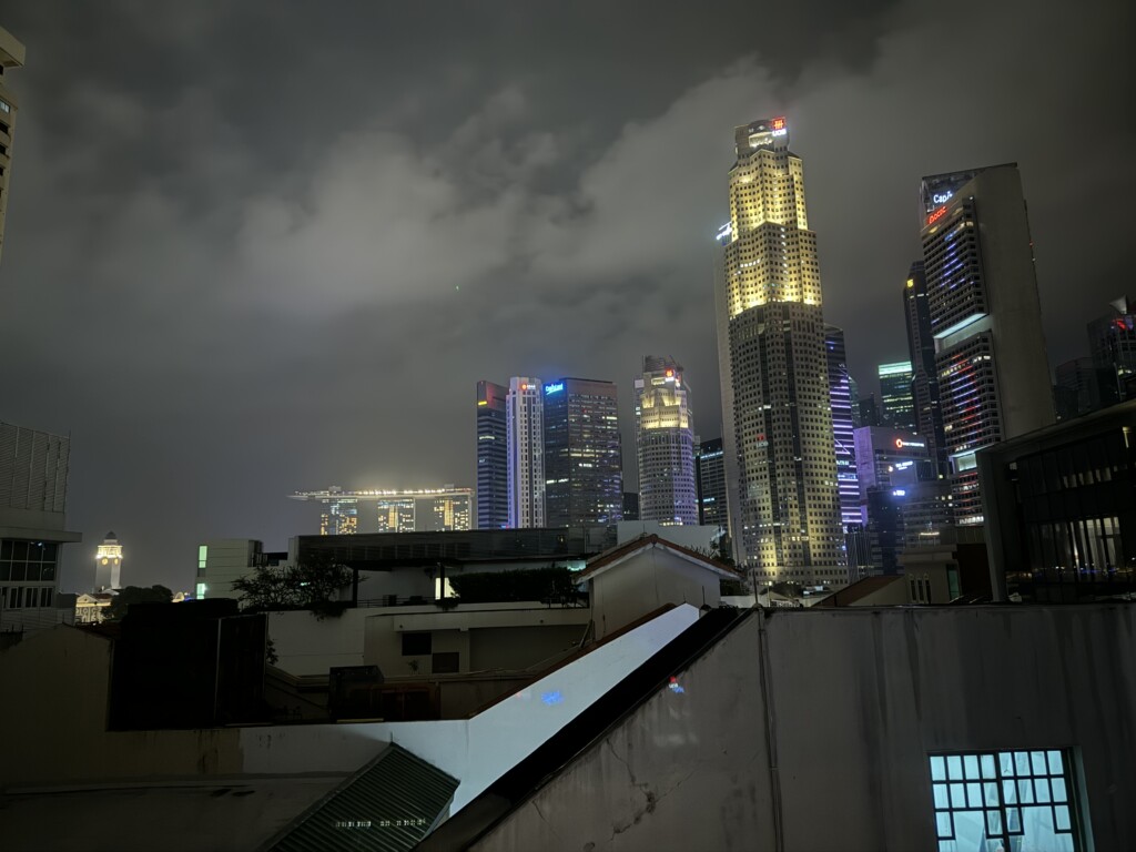 a city skyline at night