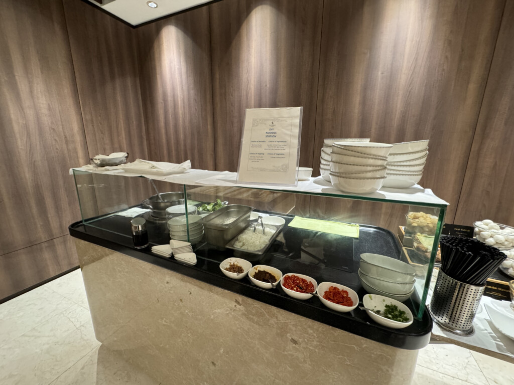 a buffet with food on display