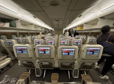 a group of people in an airplane