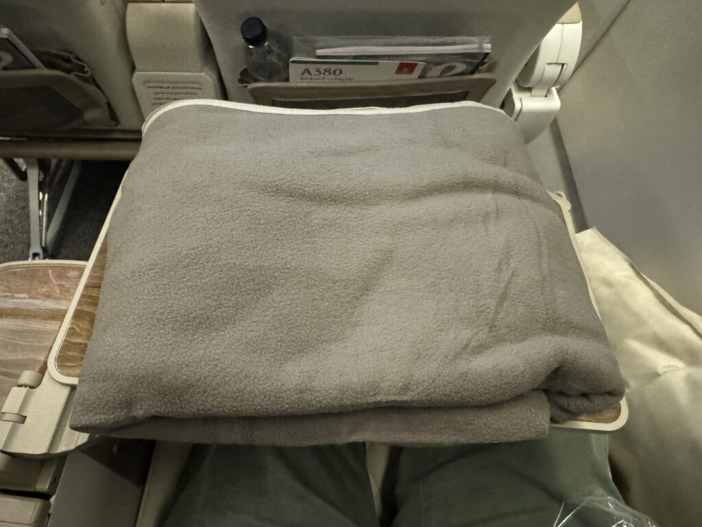 a blanket on a seat