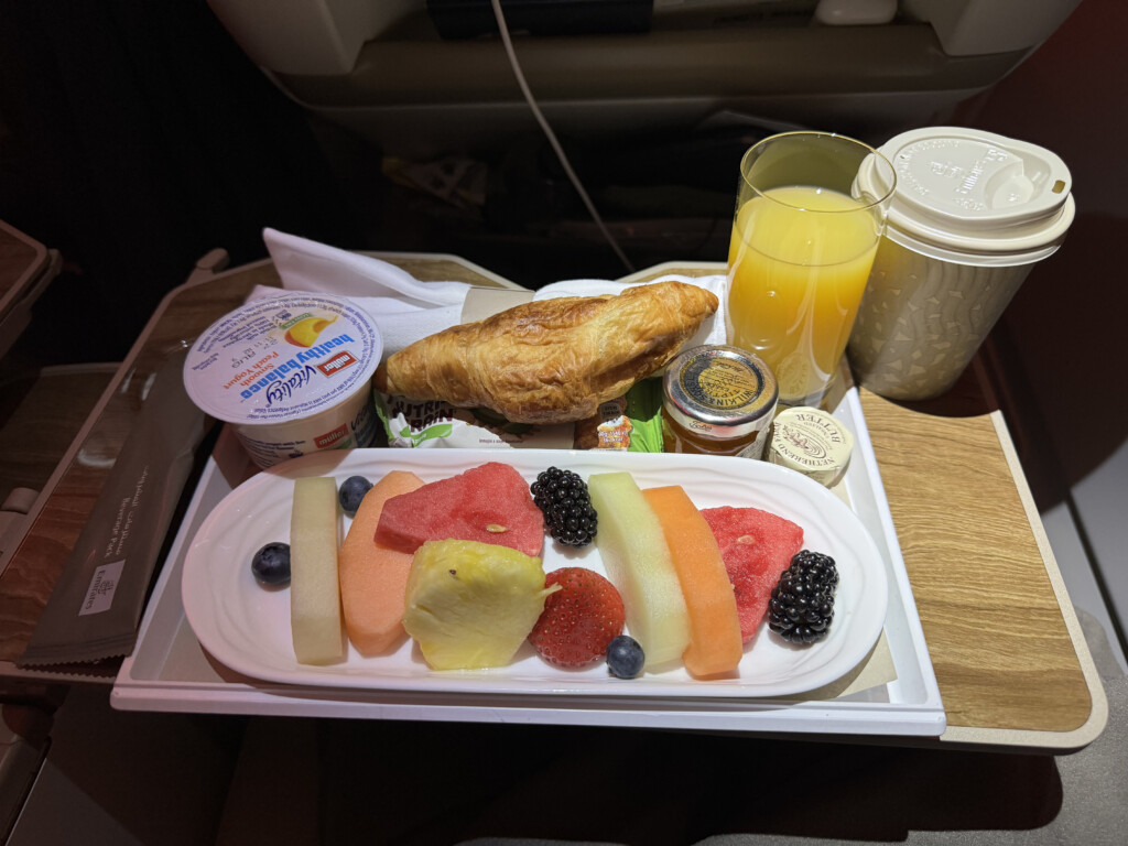 a tray of food and drinks on a table