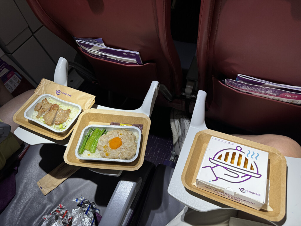 food in trays on chairs