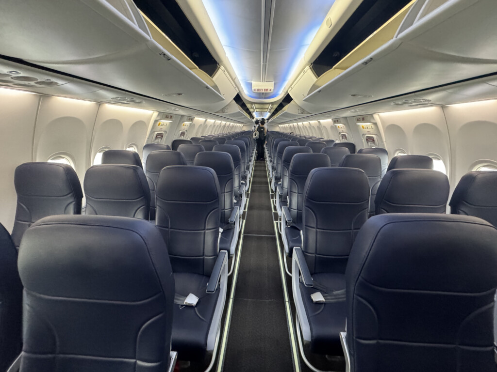 a row of seats in an airplane