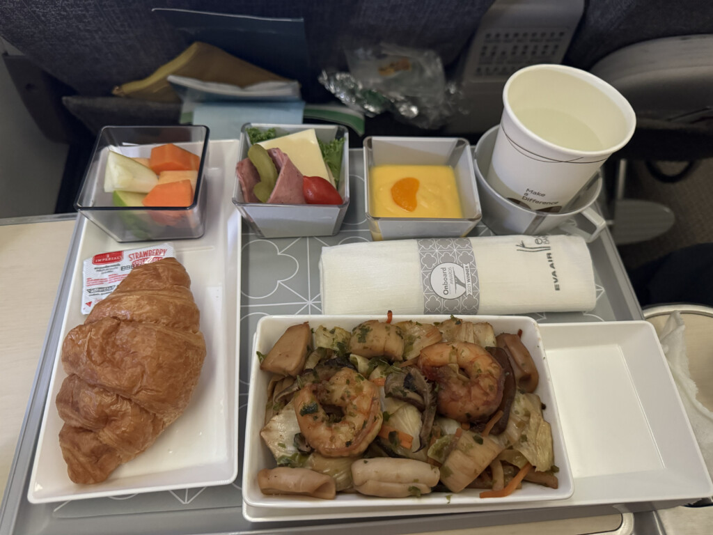 a tray of food on a plane