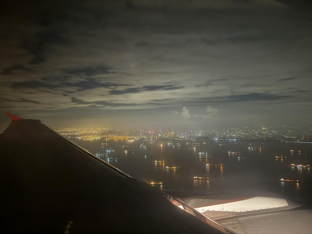 a view of a city from an airplane window