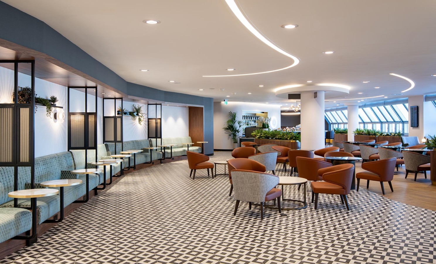 a room with chairs and tables