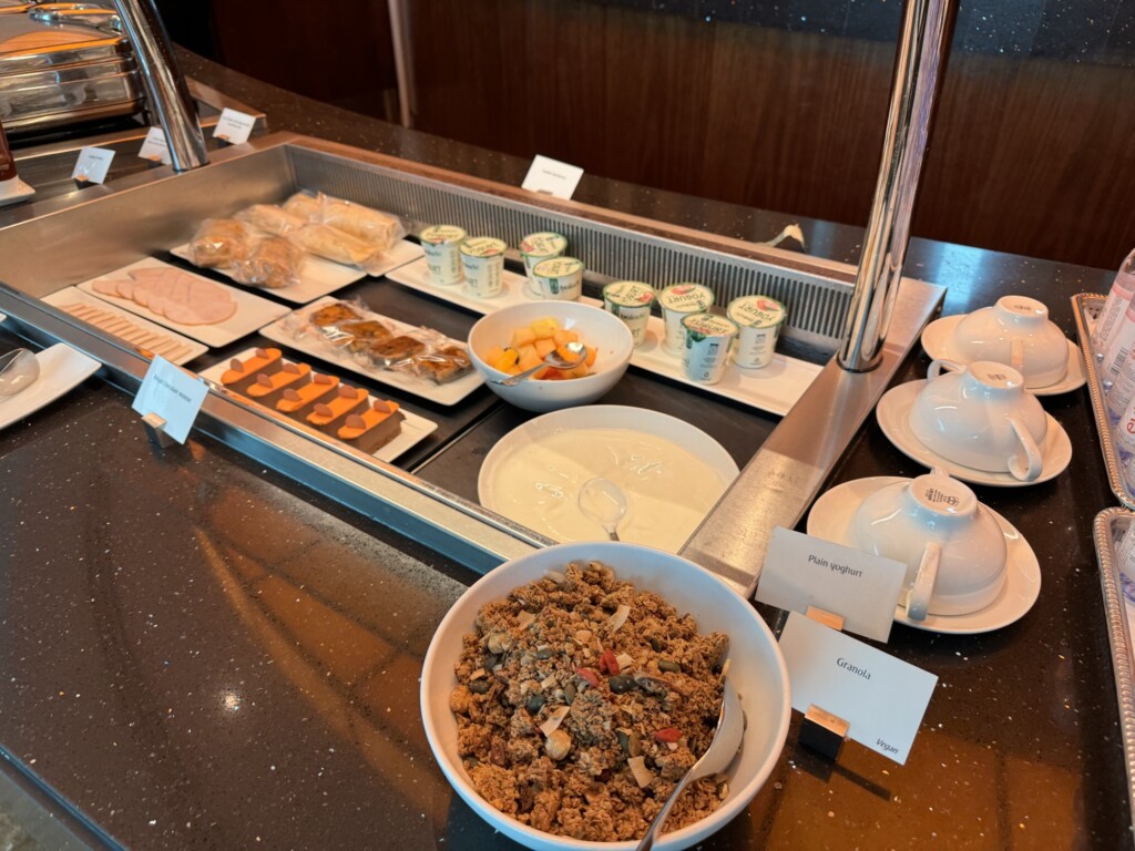 a buffet with food on it