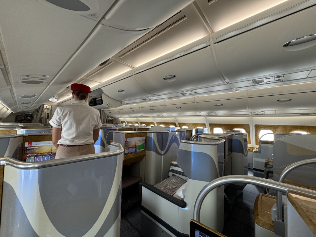 a person standing in an airplane